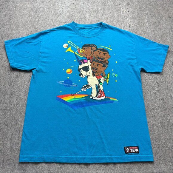 New Day WWE Shirt Men XL Blue Unicorn Trombone Short Sleeve - Picture 2 of 12